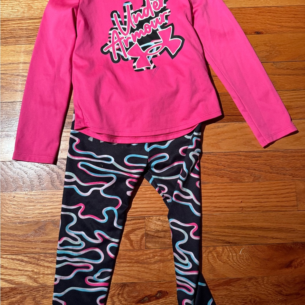 Under Armour Pink Long Sleeve Shirt and Patterned Leggings Set